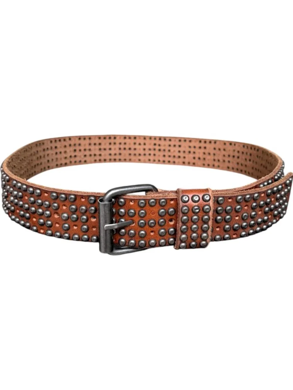 Amsterdam Cowboys Full Grain Leather Studded Boho Belt Caramel Size 85 Wide